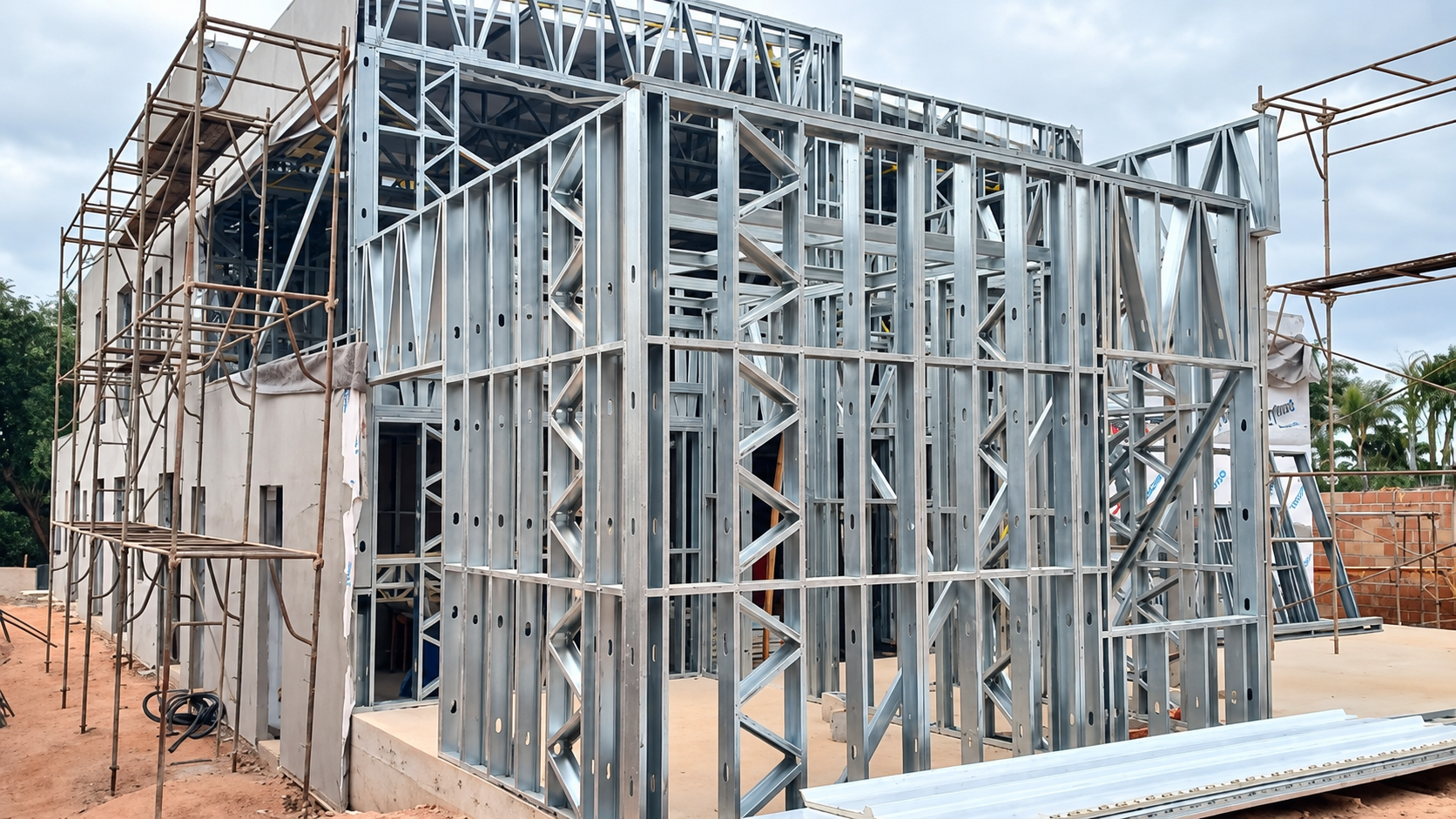 Residência em Light Steel Frame — Fechamento Externo com Glasroc e Basecoat — detalhe 5 da execução em Light Steel Frame
